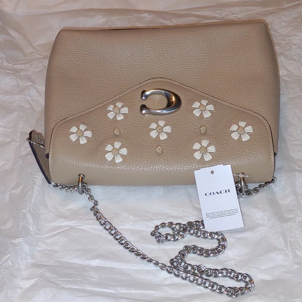 COACH Tammie Shoulder Bag with Floral Whipstitch in Taupe/Silver - Picture 11 of 14
